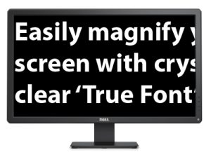 Een scherm die vergroot is met goed contrasterende witte letters op een zwarte achtergrond