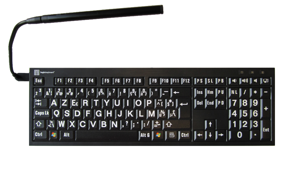 van nu af aan Matrix Inademen Slim Line toetsenbord (Azerty) met usb-lampje van LogicKeyboard geel op  zwart